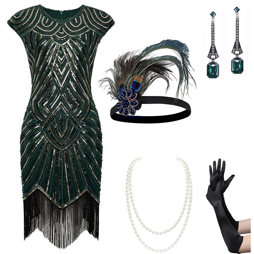 2518 1920s Flapper Dresses Set 20s Great Gatsby Dress 1920s